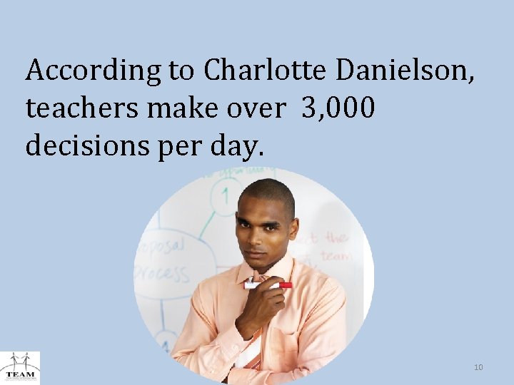 According to Charlotte Danielson, teachers make over 3, 000 decisions per day. 10 
