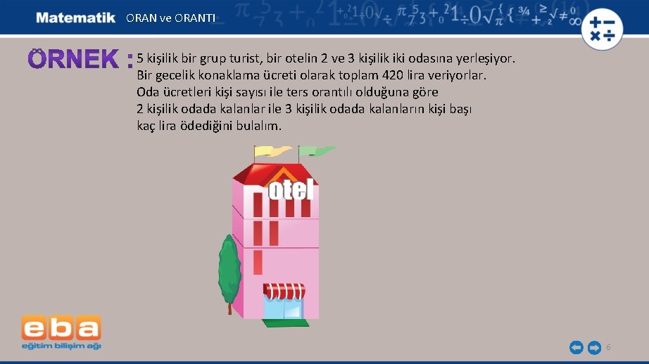 ORAN ve ORANTI 5 kişilik bir grup turist, bir otelin 2 ve 3 kişilik