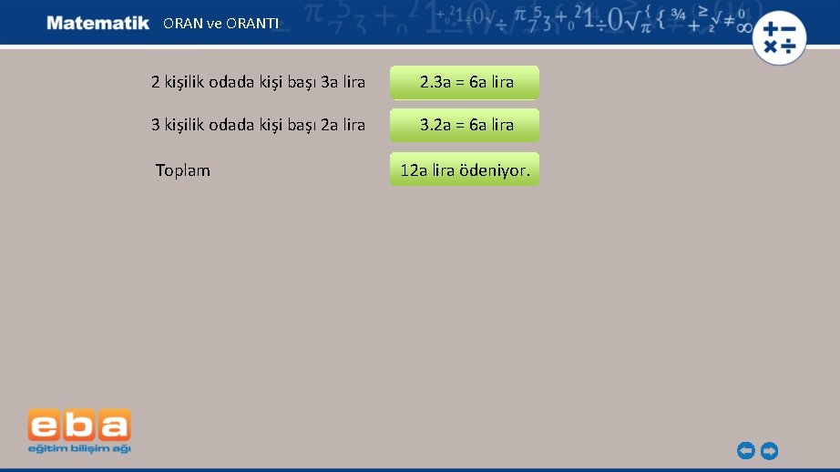 ORAN ve ORANTI 2 kişilik odada kişi başı 3 a lira 2. 3 a