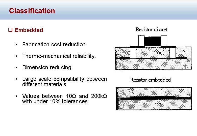 Classification q Embedded • Fabrication cost reduction. • Thermo-mechanical reliability. • Dimension reducing. •