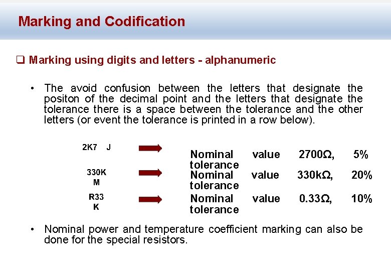 Marking and Codification q Marking using digits and letters - alphanumeric • The avoid