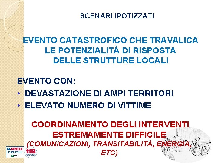 SCENARI IPOTIZZATI EVENTO CATASTROFICO CHE TRAVALICA LE POTENZIALITÀ DI RISPOSTA DELLE STRUTTURE LOCALI EVENTO