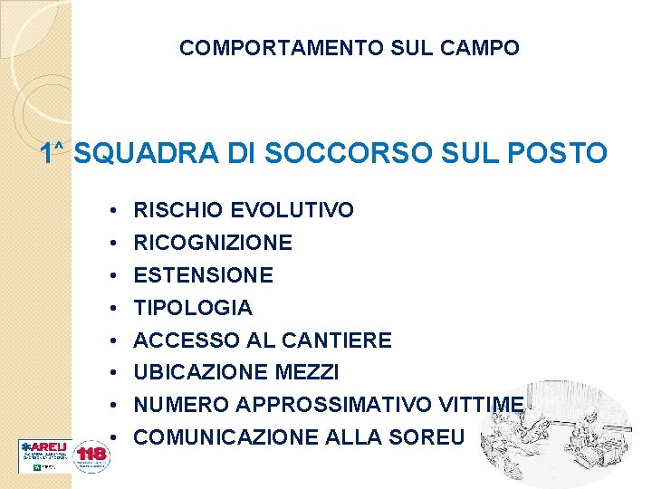 COMPORTAMENTO SUL CAMPO 1^ SQUADRA DI SOCCORSO SUL POSTO • • RISCHIO EVOLUTIVO RICOGNIZIONE