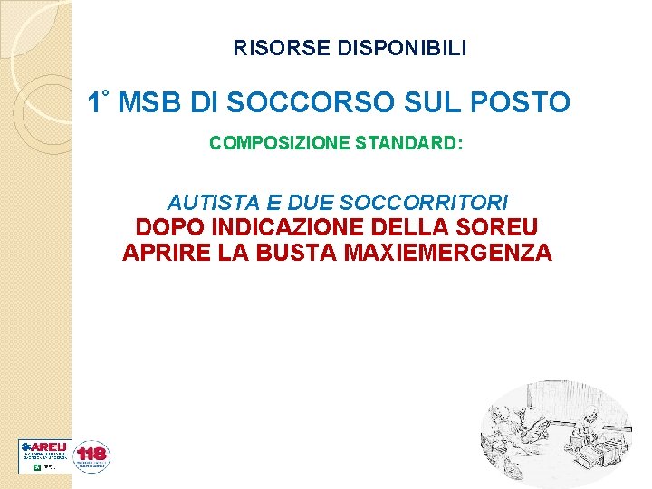RISORSE DISPONIBILI 1° MSB DI SOCCORSO SUL POSTO COMPOSIZIONE STANDARD: AUTISTA E DUE SOCCORRITORI