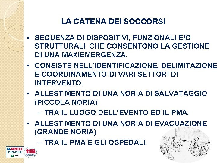 LA CATENA DEI SOCCORSI • SEQUENZA DI DISPOSITIVI, FUNZIONALI E/O STRUTTURALI, CHE CONSENTONO LA
