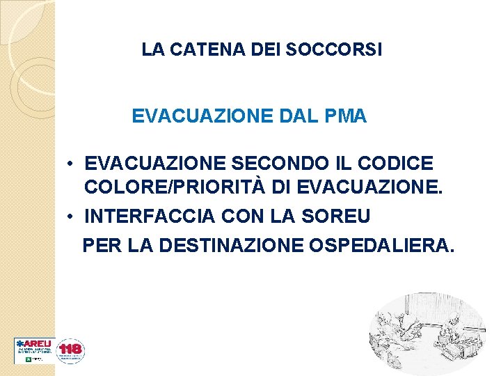 LA CATENA DEI SOCCORSI EVACUAZIONE DAL PMA • EVACUAZIONE SECONDO IL CODICE COLORE/PRIORITÀ DI
