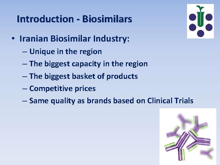 Introduction - Biosimilars • Iranian Biosimilar Industry: – Unique in the region – The