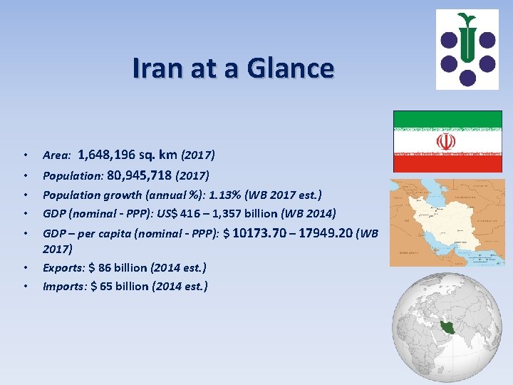 Iran at a Glance • Area: 1, 648, 196 sq. km (2017) • •