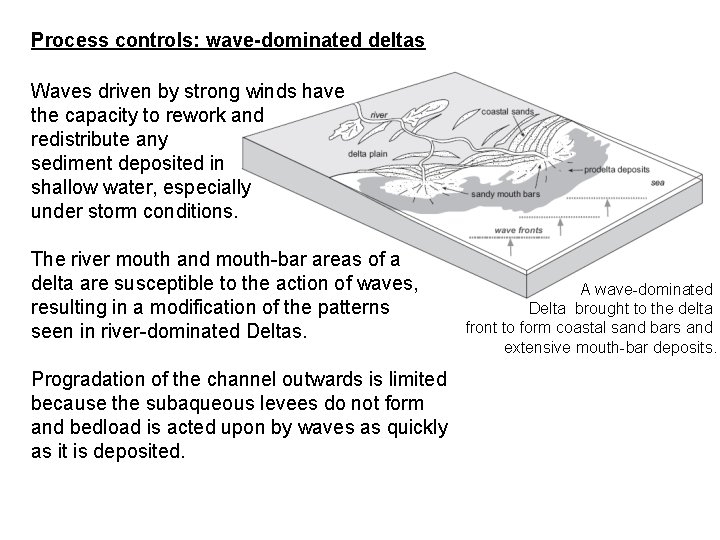 Process controls: wave-dominated deltas Waves driven by strong winds have the capacity to rework