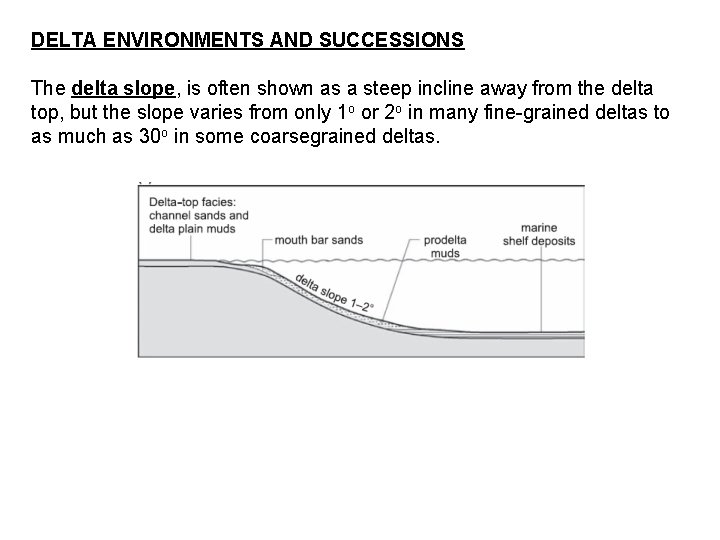 DELTA ENVIRONMENTS AND SUCCESSIONS The delta slope, is often shown as a steep incline