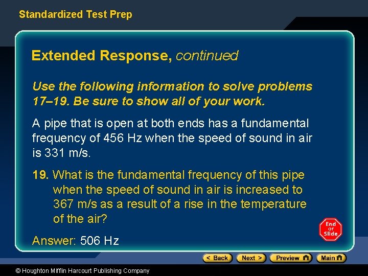 Standardized Test Prep Extended Response, continued Use the following information to solve problems 17–