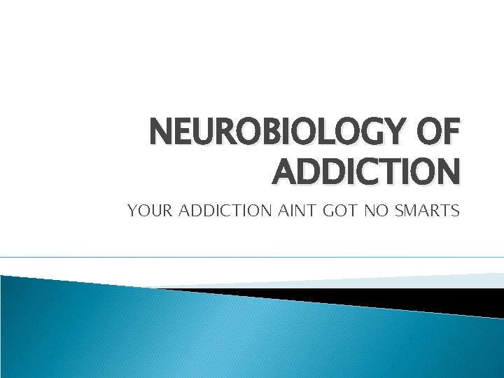 NEUROBIOLOGY OF ADDICTION YOUR ADDICTION AINT GOT NO SMARTS 