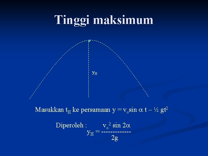 Tinggi maksimum y. H Masukkan t. H ke persamaan y = vosin a t