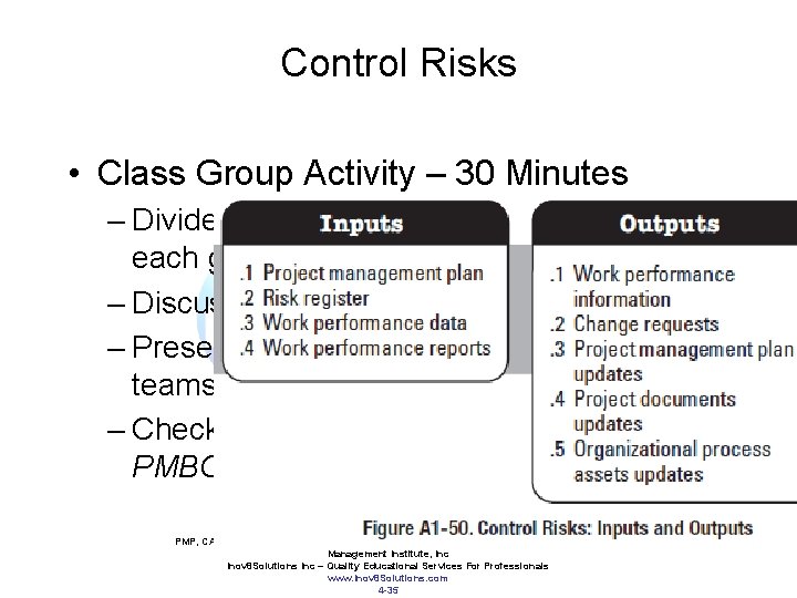 Control Risks • Class Group Activity – 30 Minutes – Divide Class into 3