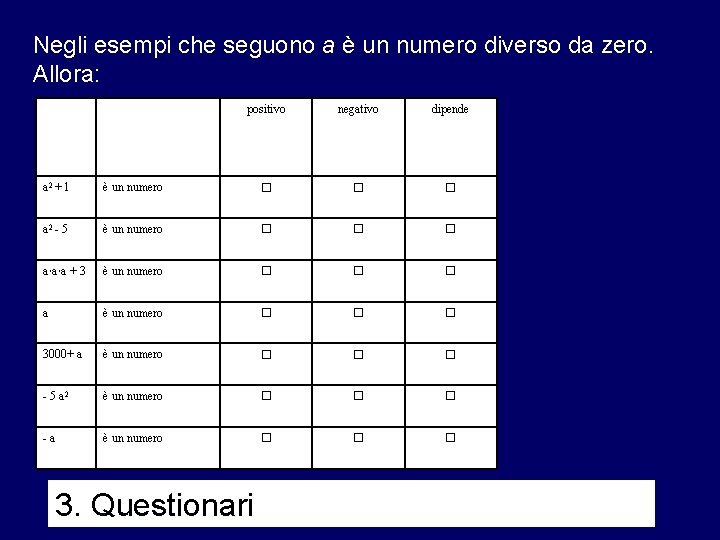 Negli esempi che seguono a è un numero diverso da zero. Allora: positivo negativo