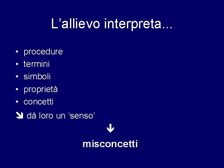 L’allievo interpreta. . . • • • procedure termini simboli proprietà concetti î dà