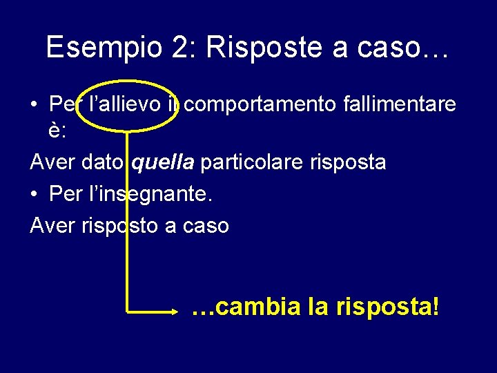 Esempio 2: Risposte a caso… • Per l’allievo il comportamento fallimentare è: Aver dato