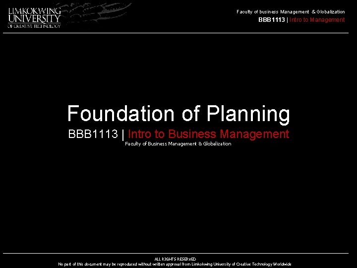 Faculty of business Management & Globalization BBB 1113 | Intro to Management Foundation of