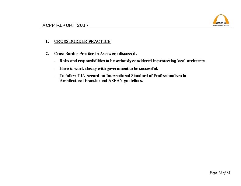 ACPP REPORT 2017 1. CROSS BORDER PRACTICE 2. Cross Border Practice in Asia were