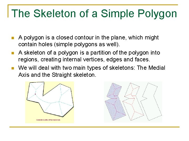 The Skeleton of a Simple Polygon n A polygon is a closed contour in