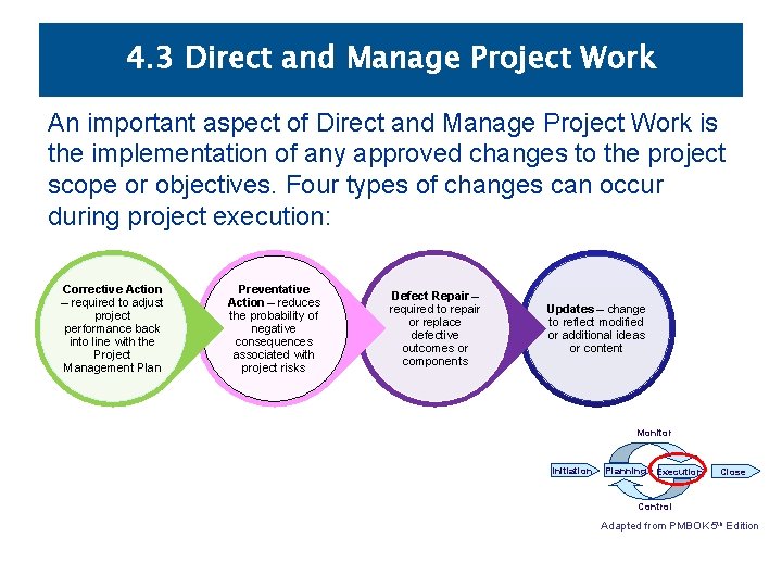 4. 3 Direct and Manage Project Work An important aspect of Direct and Manage