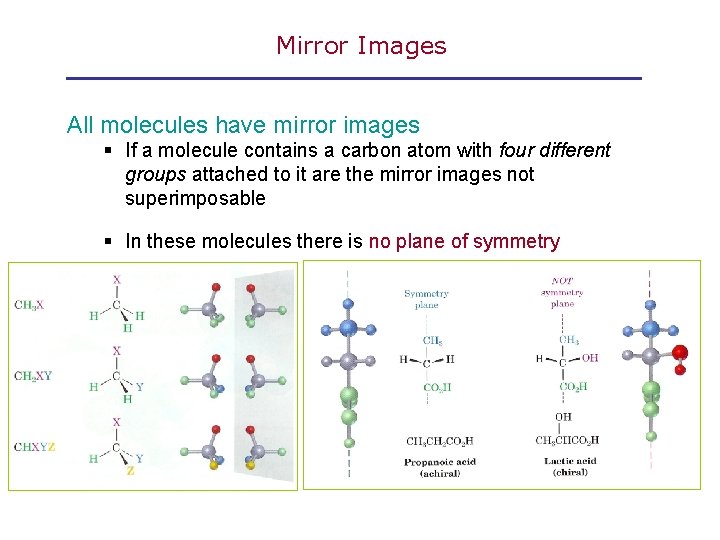 Mirror Images All molecules have mirror images § If a molecule contains a carbon