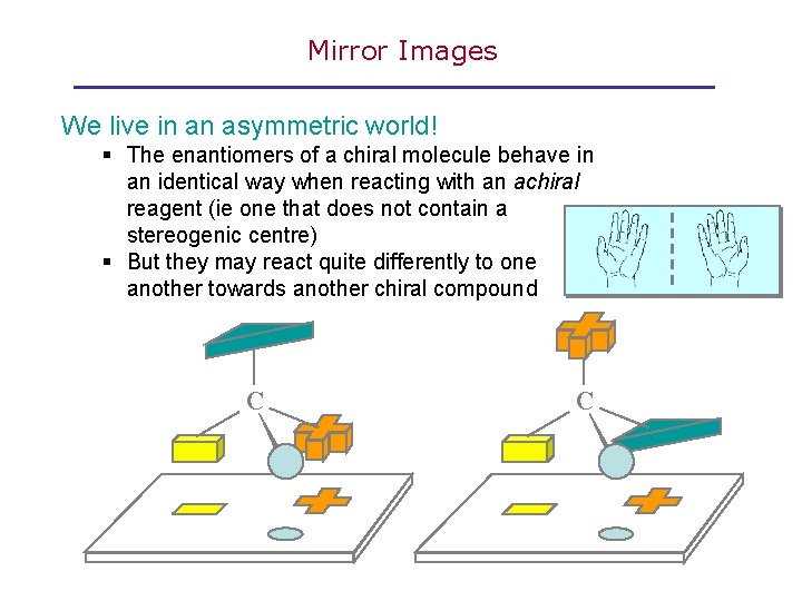 Mirror Images We live in an asymmetric world! § The enantiomers of a chiral