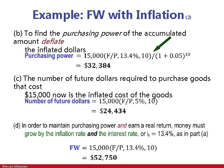 Example: FW with Inflation (2) (b) To find the purchasing power of the accumulated