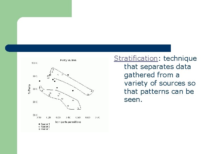 Stratification: technique that separates data gathered from a variety of sources so that patterns