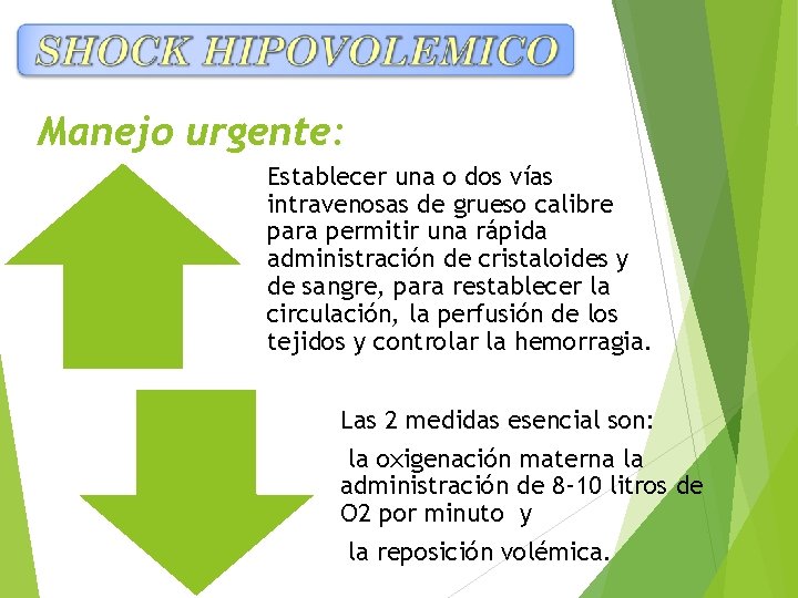 Manejo urgente: Establecer una o dos vías intravenosas de grueso calibre para permitir una