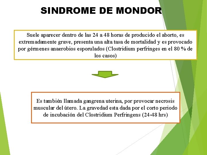 SINDROME DE MONDOR Suele aparecer dentro de las 24 a 48 horas de producido