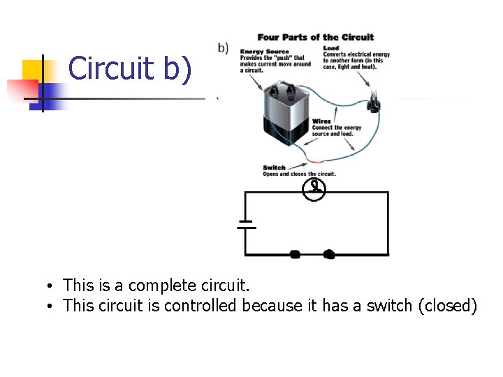 Circuit b) • This is a complete circuit. • This circuit is controlled because
