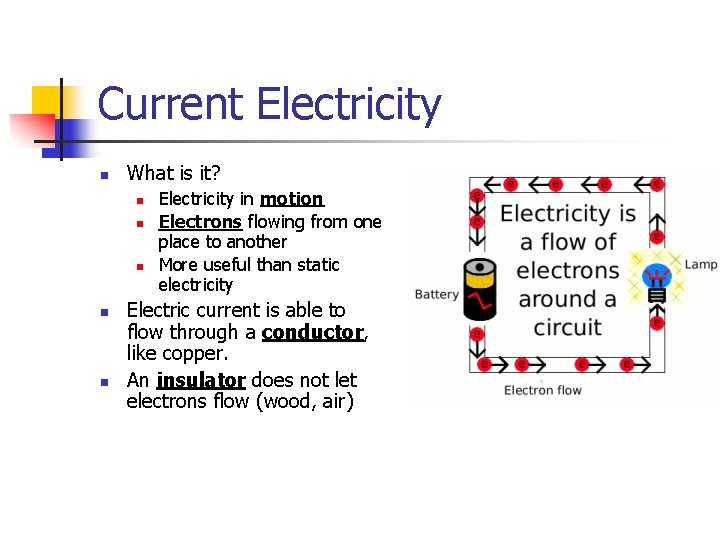 Current Electricity n What is it? n n n Electricity in motion Electrons flowing