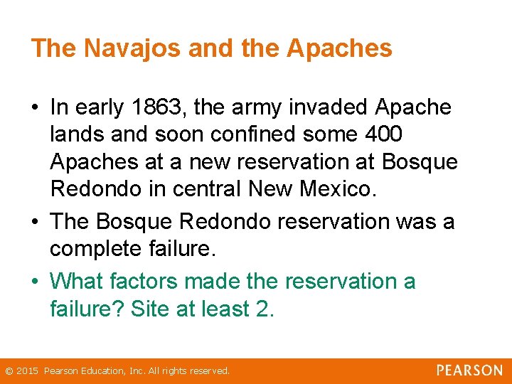 The Navajos and the Apaches • In early 1863, the army invaded Apache lands The Navajos and the Apaches • In early 1863, the army invaded Apache lands