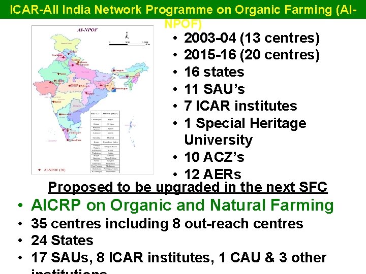 ICAR-All India Network Programme on Organic Farming (AINPOF) • • • 2003 -04 (13