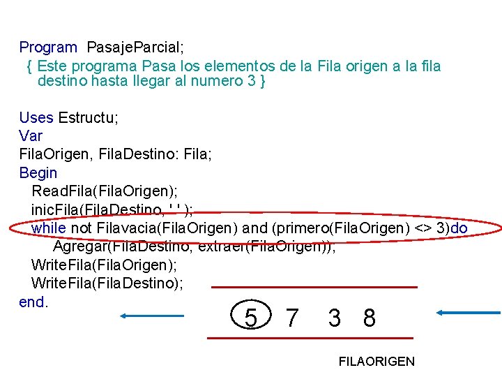 Program Pasaje. Parcial; { Este programa Pasa los elementos de la Fila origen a Program Pasaje. Parcial; { Este programa Pasa los elementos de la Fila origen a