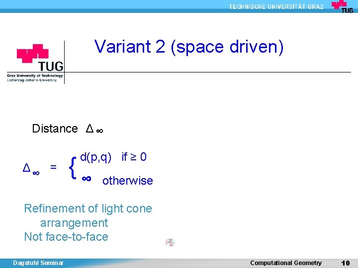 Variant 2 (space driven) Distance Δ ∞ = d(p, q) if ≥ 0 {∞