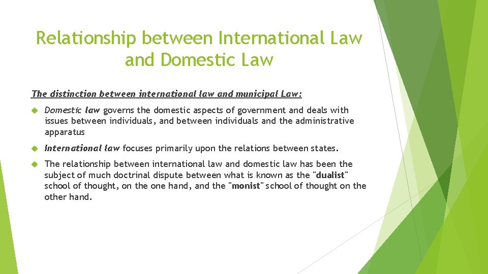 Relationship between International Law and Domestic Law The distinction between international law and municipal