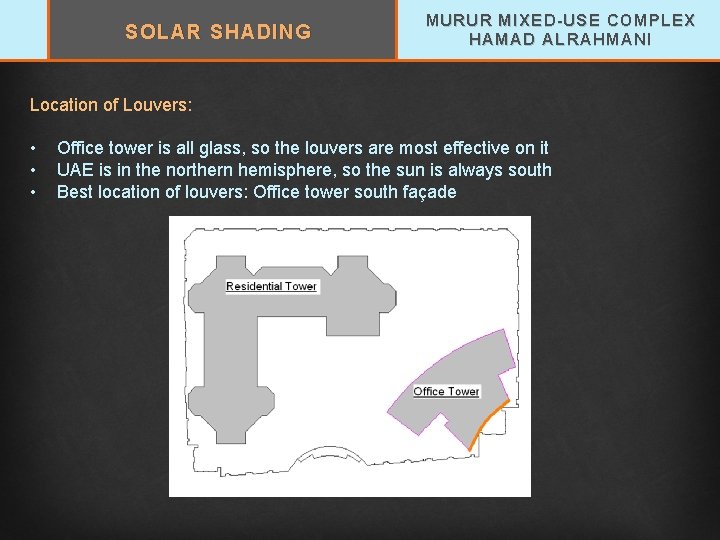 SOLAR SHADING MURUR MIXED-USE COMPLEX HAMAD ALRAHMANI Location of Louvers: • • • Office