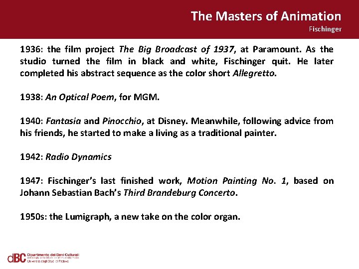 The Masters of Animation Fischinger 1936: the film project The Big Broadcast of 1937,