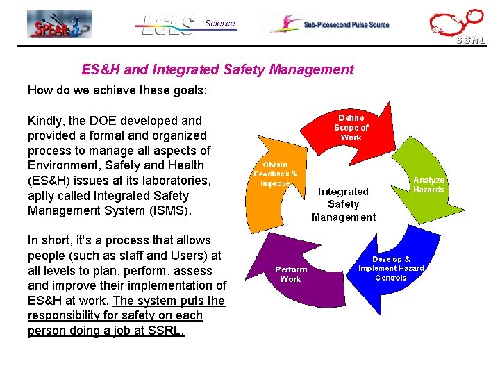 Science ES&H and Integrated Safety Management How do we achieve these goals: Kindly, the