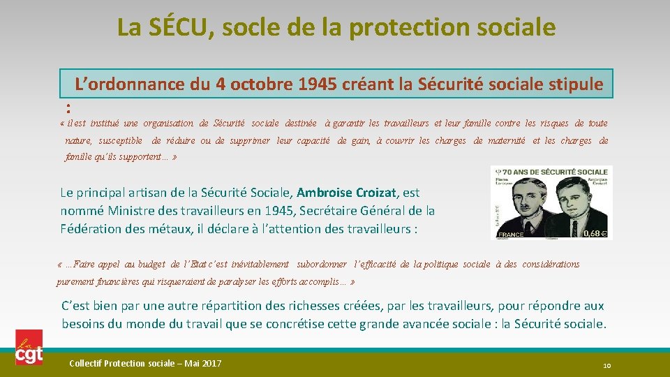 La SÉCU, socle de la protection sociale L’ordonnance du 4 octobre 1945 créant la