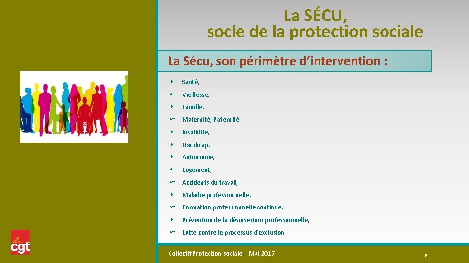 La SÉCU, socle de la protection sociale La Sécu, son périmètre d’intervention : Santé,