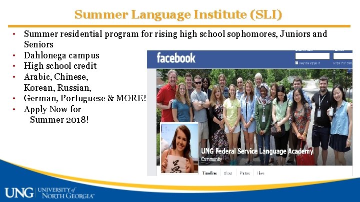 Summer Language Institute (SLI) • Summer residential program for rising high school sophomores, Juniors