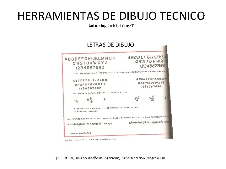 HERRAMIENTAS DE DIBUJO TECNICO Autor: Ing. Luis L. López T LETRAS DE DIBUJO [1]