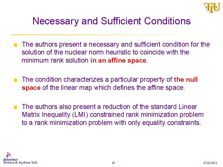 Necessary and Sufficient Conditions ■ The authors present a necessary and sufficient condition for