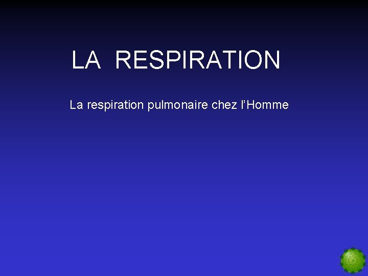 LA RESPIRATION La respiration pulmonaire chez l’Homme 