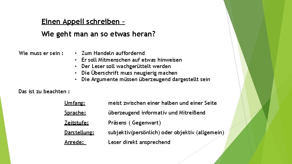 Einen Appell schreiben – Wie geht man an so etwas heran? Wie muss er