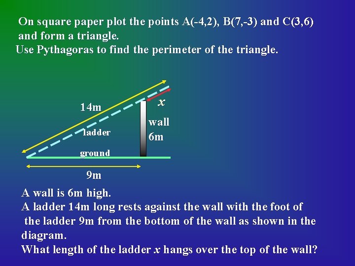 On square paper plot the points A(-4, 2), B(7, -3) and C(3, 6) and