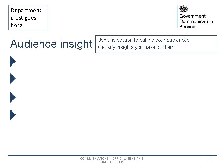 Department crest goes here Audience insight Use this section to outline your audiences and